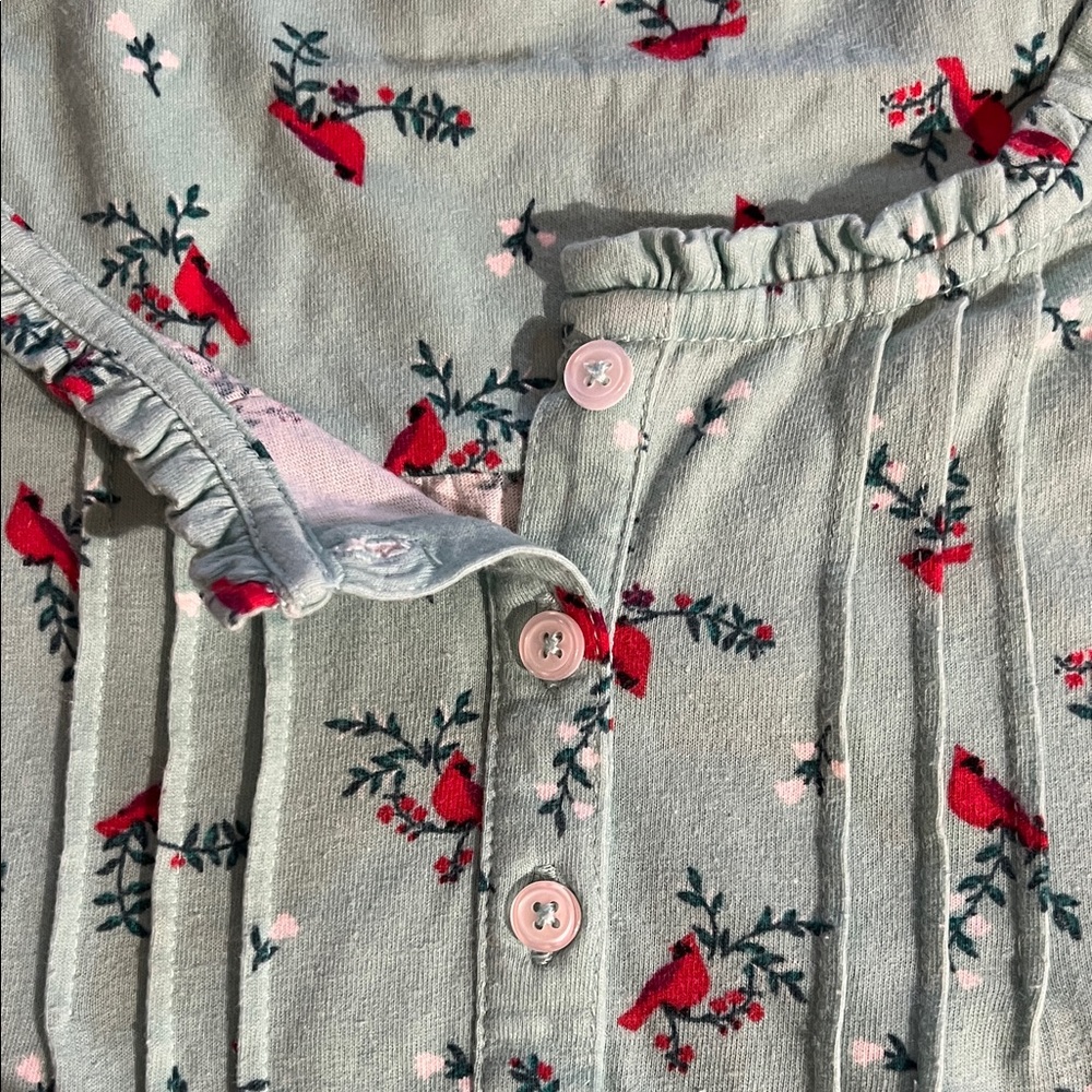 Adonna women’s green and Red cardinal printed sleep dress pajama nightgown - Picture 4 of 6